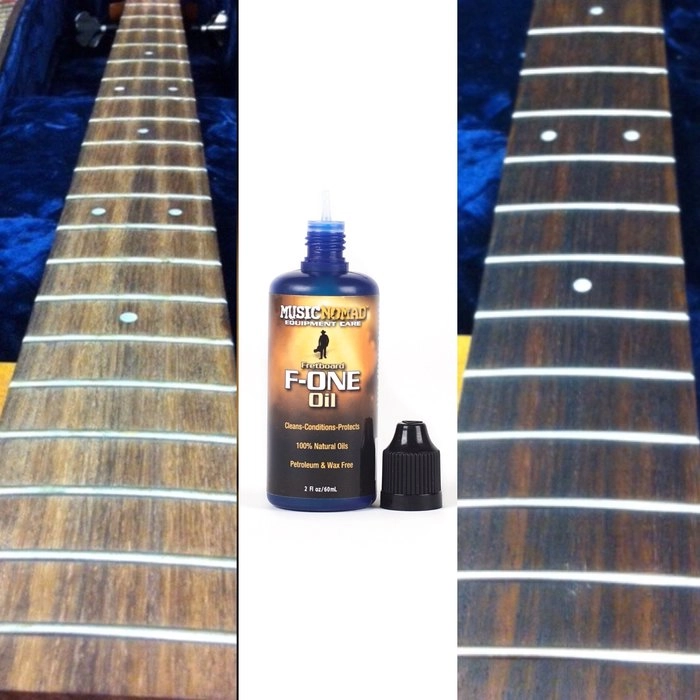 MN105: Fretboard F-ONE Oil - Cleaner & Conditioner Before and After using F-ONE on unfinished rosewood fretboard
