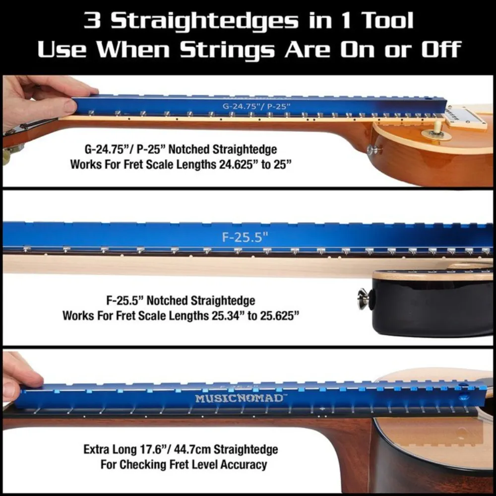 Tri-Beam 3 'n 1 Dual Notched Straightedge & Precision Straightedge for Acoustic and Electric Guitars