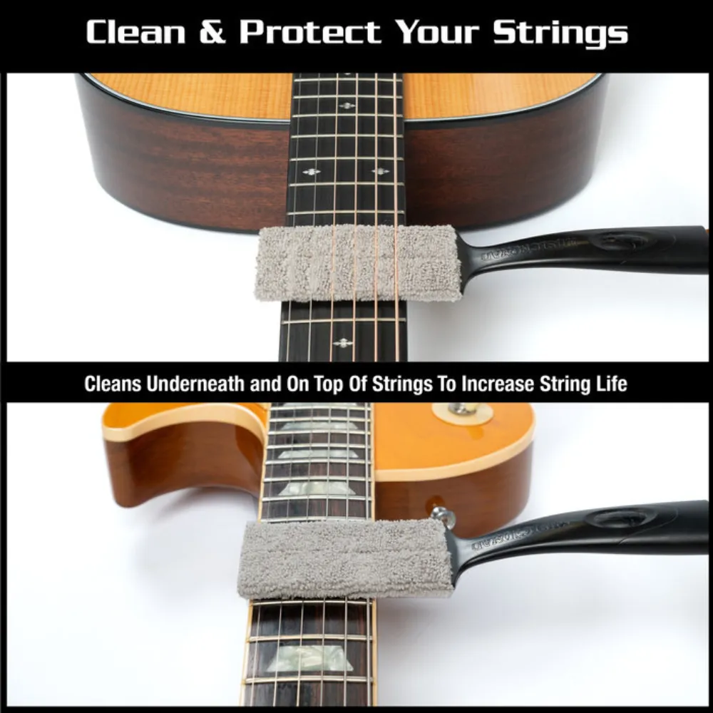 3 (2) Cleans underneath and on the top of strings to increase string life.