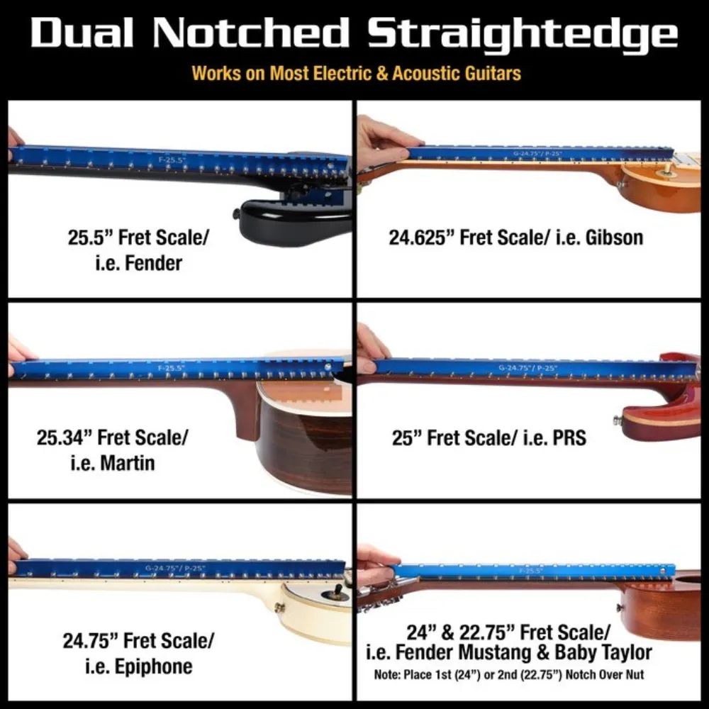 Tri-Beam 3 'n 1 Dual Notched Straightedge & Precision Straightedge for Acoustic and Electric Guitars
